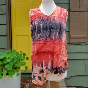 Moon & Sky Crinkle Rayon Tie-Dye Sleeveless Blouse | Boho Festival Top S